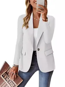 Elegant long-sleeved white blazer for women in a professional slim fit style