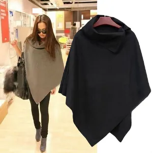 Giacca Poncho da Donna in Misto Lana Collo Aperto Orlo Irregolare Mantella Casual Top per Autunno Inverno