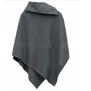 Poncho grigio ampio da donna con orlo asimmetrico scialle elegante
