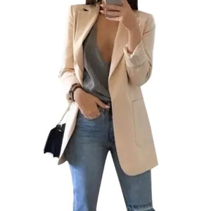 Blazer da donna beige dal taglio aderente con revers per ufficio e tempo libero