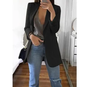Elegante giacca blazer nera slim fit con collo a revers da donna stile ufficio
