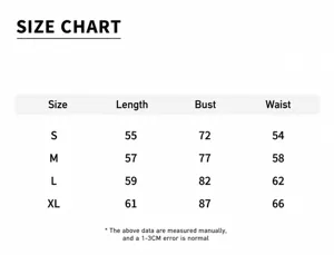 Detailed size chart for women's yoga t-shirt showing length, bust, and waist measurements