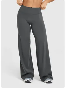 Pantalon de yoga confortable à taille haute et jambe large en gris foncé pour femme