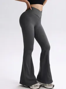 Nahtlose Flare-Yogahose mit hoher Taille, Push-up-Effekt und Rippenstruktur für das Training