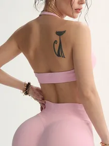 Set reggiseno sportivo yoga rosa con scollo all'americana e leggings con schiena scoperta