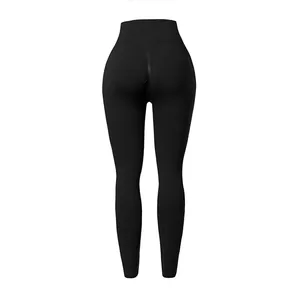 Detail view of black high waisted scrunch butt yoga leggings with ribbed texture