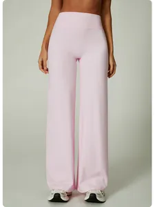Rosafarbene Yoga-Hose mit hoher Taille und weitem Bein für Damen, weiche Sporthose