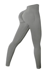 Gray high-waist scrunch butt yoga leggings for fitness and running sports gym wear
