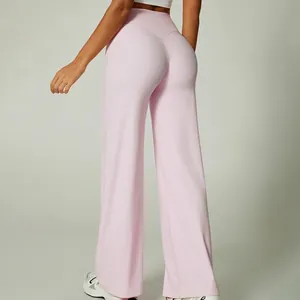 Hoch taillierte, hellrosa Yoga-Hose mit weitem Bein für Sport und Freizeit