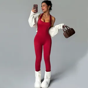 Combinaison Une Pièce Sans Couture Dos Nu pour Femmes Nylon Élasthanne Jumpsuit Fitness Yoga Serré Body Sportif Sexy