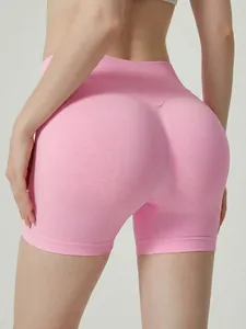 Hochwertige rosa High-Waist Sportshorts mit Push-up-Effekt für Laufen und Fitness