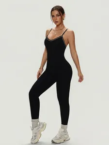 Body de sport noir dos nu pour femmes, idéal pour le yoga et le fitness gainant