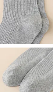 Detailed macro shot of grey ribbed cotton men's socks showing heel and toe construction