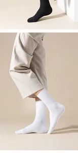 Close-up detail of white ribbed mid-calf socks showing breathable cotton knit texture