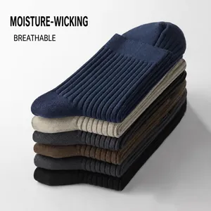 Men Business Mid-Tube Socks Ribbed Solid Color Breathable Sweat Absorption Polyester Casual Mid-Calf Socks For Men