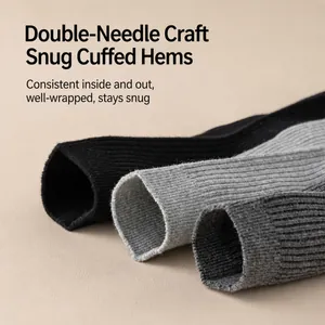 Men's double needle crew socks featuring high-elasticity ribbed cuffs in black and grey