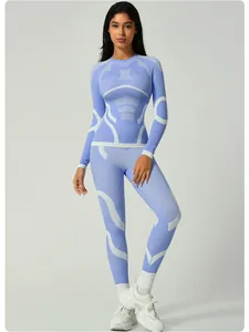 Full view detail of blue seamless thermal base layer set with white geometric patterns
