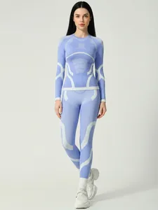 Women's premium light blue seamless quick-dry thermal ski underwear set for fitness