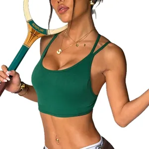 Professional dark green quick-dry sports bra with slim straps for fitness and yoga