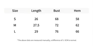 Detailed size chart for high-impact sports bra with length and bust measurements