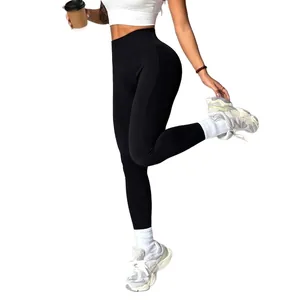 Nahtlose schwarze Leggings mit hoher Taille für Damen Yoga Fitness mit Push Up Effekt