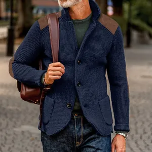 Cardigan vintage in maglia a nido d'ape con toppe in PU e bottoni classici