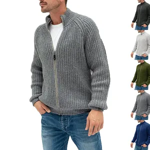 Men's Solid Color Knit Cardigan Sweater High Neck Full Zip Long Sleeve Slim Fit Ribbed Hem Autumn Winter Outerwear Jacket