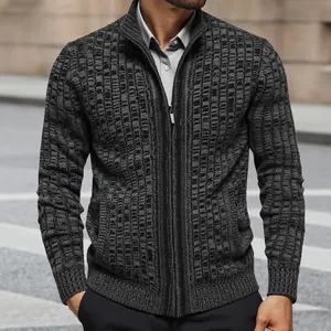 Men's British Style Color Block Knit Jacket Stand Collar Full Zip Cardigan Sweater Regular Fit Casual Long Sleeve Outerwear