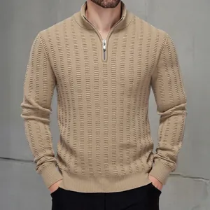 Ανδρικό Πλεκτό Πουλόβερ Slim Fit με Κάθετη Ρίγα Όρθιο Γιακά με Φερμουάρ Μακρυμάνικο Μείγμα Βαμβακιού για Φθινόπωρο Χειμώνα