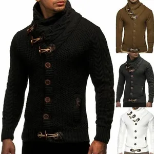 Men's High Neck Cable Knit Sweater Cardigan Toggle Button Thick Warm Winter Outerwear Casual Urban Knitwear Top