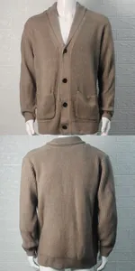 Vintage men's shawl collar knit cardigan sweater with dark buttons and front pockets