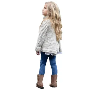Schattig grof gebreid beige vest voor kinderen, gezellige herfst-winter trui jas