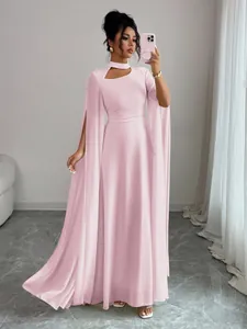Elegant pink cape sleeve jumpsuit for party and banquet events