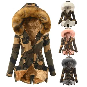 Detalles de la parka de invierno de camuflaje para mujer con varias opciones de capucha de pelo