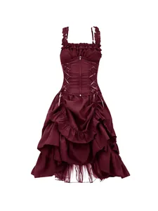 Dames Gothische Flamenco Jurk Polyester Corset Vetersluiting Ruffles Onregelmatige Zoom Steampunk Victoriaans Cosplay Feestjurk