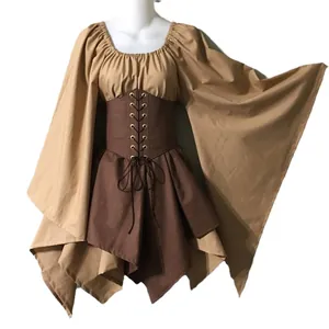 Mittelalterliches Renaissance Gothic Kostüm Kleid mit Mieder und weiten Glockenärmeln