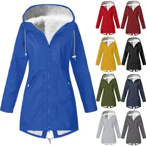 Women Plus Size Hiking Jacket Waterproof Hooded Fleece Lined Warm Outdoor Windbreaker Long Sleeve Solid Jacket For Camping