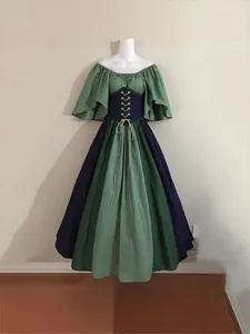 Vintage medieval off-the-shoulder dress featuring corset waist and flared sleeves costume