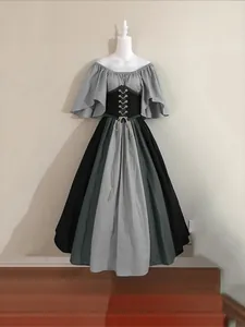 Medieval vintage off-shoulder dress with flutter sleeves and corset waist design.