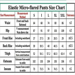 Guide des tailles détaillé pour jeans évasés extensibles femmes de S à XXL