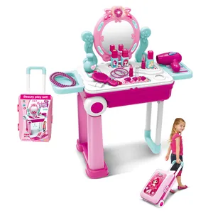 2-in-1 children's vanity makeup play set converting into a portable trolley suitcase