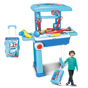Portable 2-in-1 little doctor play set with trolley suitcase and medical tools for kids