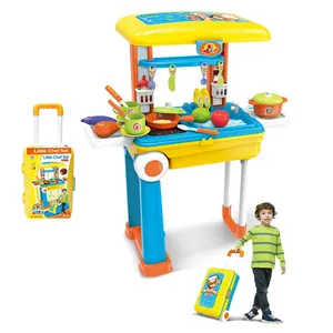 Portable 2-in-1 children's kitchen playset and trolley suitcase for creative pretend play