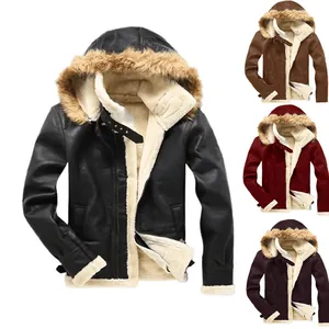 Men Winter Suede Faux Fur Jacket Hooded Thickened Warm Outerwear Casual Fashion Mid-length Zip Up Coat For Cold Weather