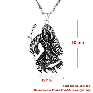Grim Reaper Sense Schädel Anhänger Halskette mit detaillierten Maßen und Gewichtsangaben