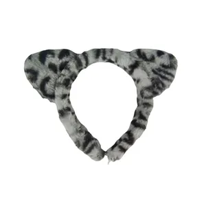 Detailed view of the soft leopard print plush headband with cute cat ears