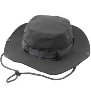 Sombrero boonie clásico de exterior en gris oscuro con ala ancha y barboquejo ajustable