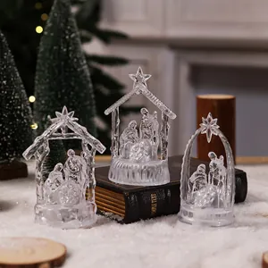 Transparent crystal nativity scene set with Mary, Joseph, and Baby Jesus ornaments