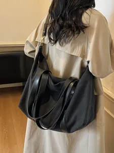 Vintage black canvas large capacity hobo shoulder bag for travel and daily commuting