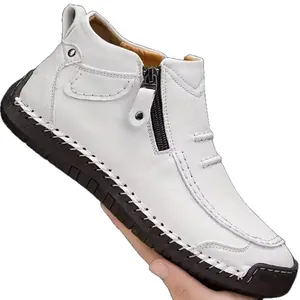 Botas Chelsea de cuero blancas para hombre con cremallera lateral, estilo casual